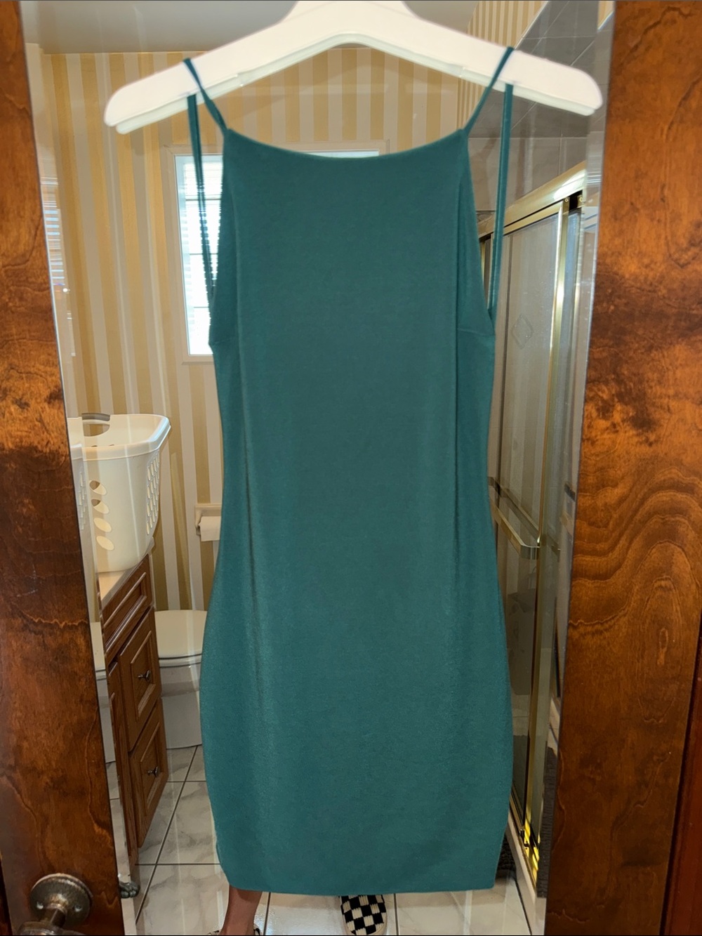 Teal Slip Dress with Spaghetti Straps and open back